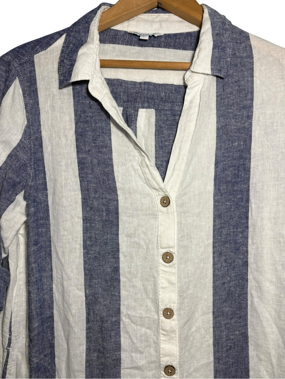 BLUE ISLAND | Blue and White Striped Button-Front Linen Shirt Dress L Coverup - Picture 8 of 14